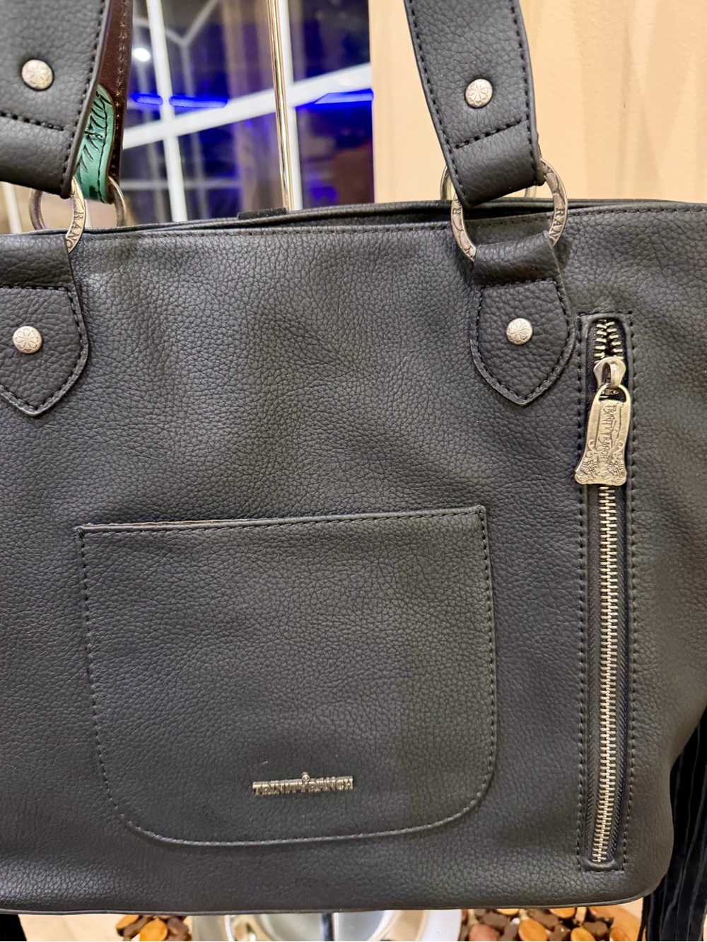 MONTANA WEST TRINITY RANCH Genuine Leather Shoulder Bag Tote CC Fringe Black - Picture 6 of 13